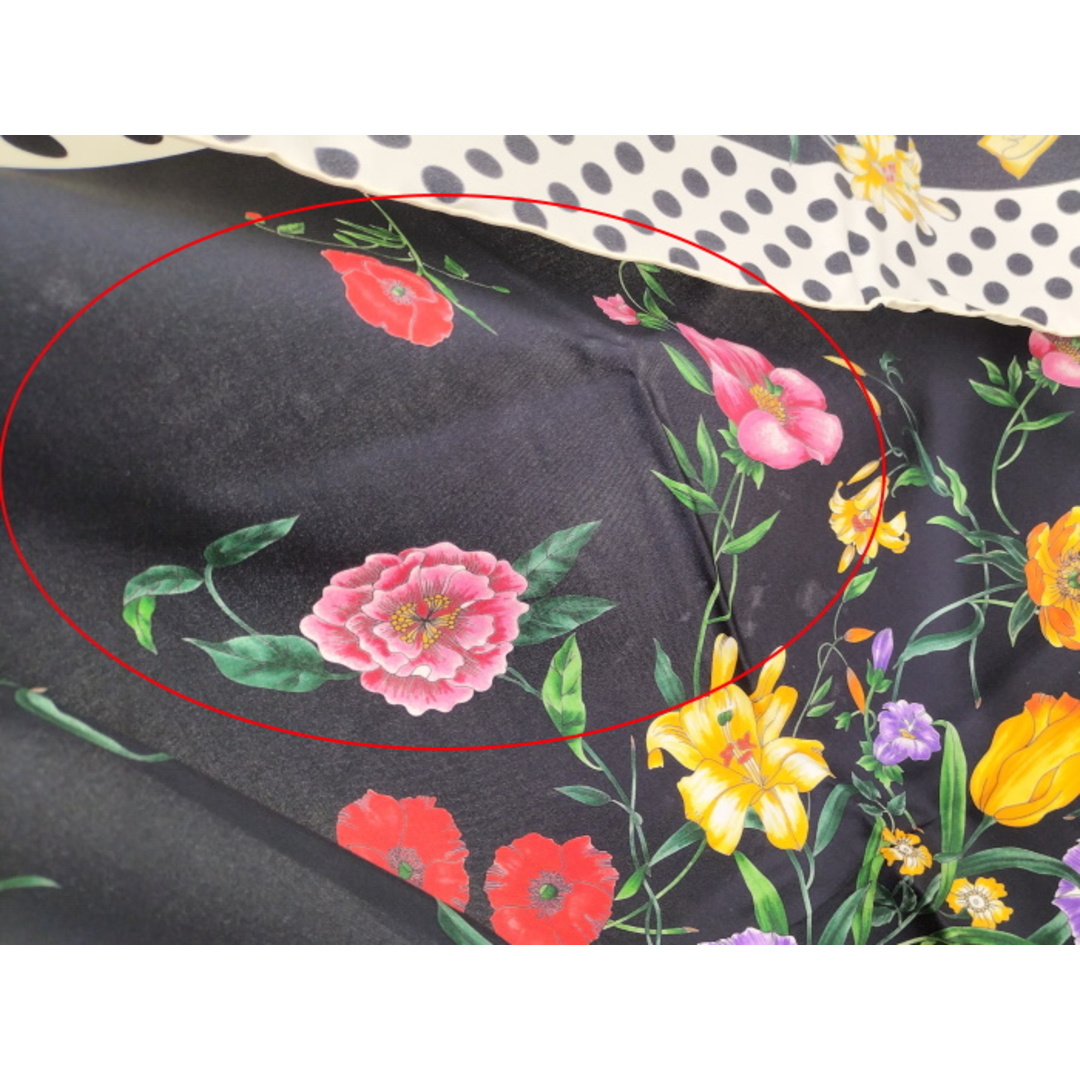 Gucci(グッチ)のGUCCI スカーフ フローラル プリント フラワー 花 水玉 シルク ネイビー レディースのファッション小物(バンダナ/スカーフ)の商品写真