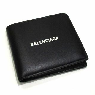 バレンシアガ(Balenciaga)のBALENCIAGA ロゴ 二つ折り コンパクト財布 レザー ブラック(長財布)