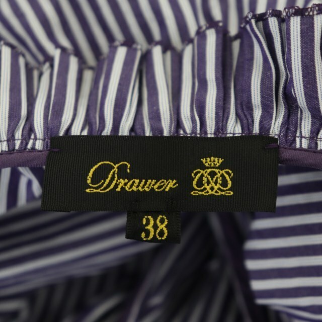 Drawer(ドゥロワー)のドゥロワー 21SS コットン フリルブラウス 長袖 プルオーバー 38 紫 白 レディースのトップス(シャツ/ブラウス(長袖/七分))の商品写真