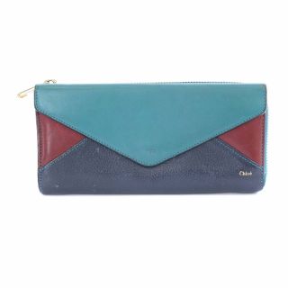 クロエ(Chloe)のクロエ 長財布 L字ファスナー パッチワーク エメラルドグリーン 赤茶 紺(財布)