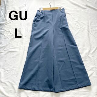 ジーユー(GU)のGU ワイドパンツ　ストレートパンツ　ブルー　L(カジュアルパンツ)