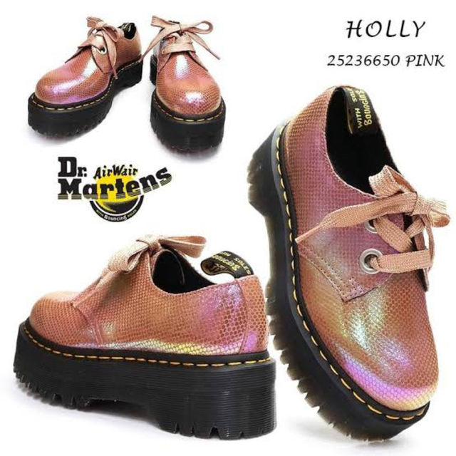 お気にいる 厚底 HOLLY Dr.Martens - Dr.Martens 2ホール ピンクの オーロラ 靴