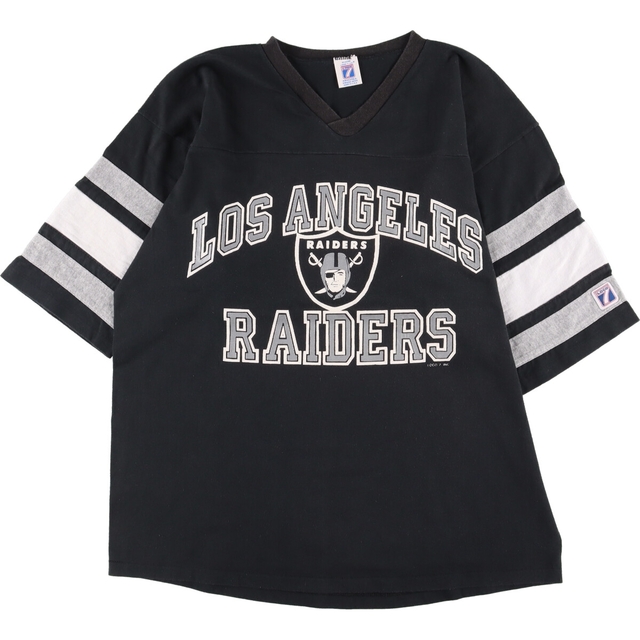 90年代 LOGO7 NFL LOS ANGELES RAIDERS ロサンゼルスレイダーズ Vネック フットボール五分袖Tシャツ USA製 メンズL ヴィンテージ /eaa339709