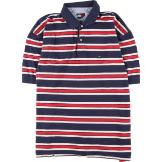 トミーヒルフィガー(TOMMY HILFIGER)の古着 ビックサイズ トミーヒルフィガー TOMMY HILFIGER 半袖 ボーダー ポロシャツ メンズXXXL /eaa338007(ポロシャツ)