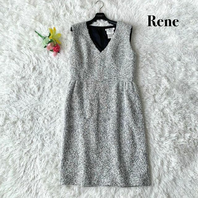 René - 【美品】ルネ 膝丈 ワンピース ツイード TISSUE製 シルク混