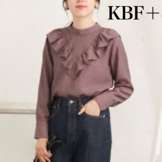 ケービーエフプラス(KBF+)のKBF+ ハイネックフロントフリルブラウス　長袖　小豆色　フリーサイズ(シャツ/ブラウス(長袖/七分))