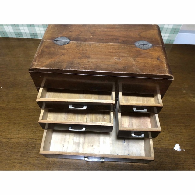 昭和レトロ アンティークお針箱　木製 裁縫道具入れ 裁縫箱 小物入れ 古道具