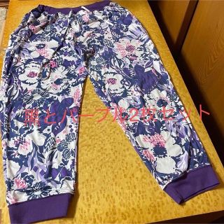 フィットネスパンツ2枚セット　Lサイズ　白地にパープルの花柄　数回着用(その他)