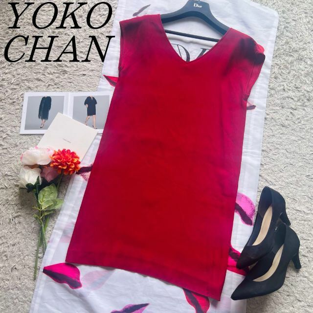【美品】YOKO CHAN 膝丈ワンピース ノースリーブ ピンク 40