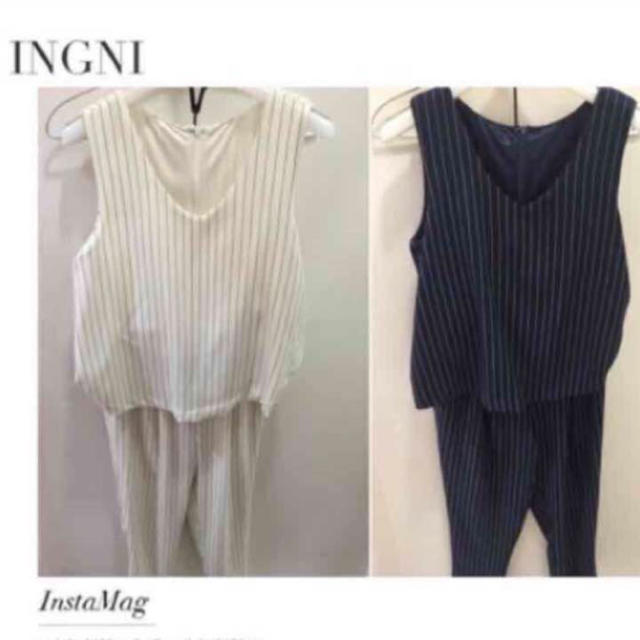 INGNI(イング)の新品 INGNI ストライプコンビネゾン オフホワイト honeys レディースのパンツ(オールインワン)の商品写真