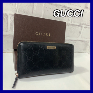 グッチ(Gucci)のGUCCI ラウンドファスナー長財布　正規品　グッチシマ　ブラック(長財布)