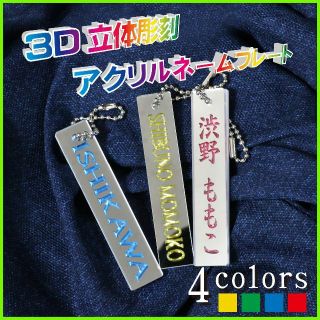 【２個セット】３D立体彫刻 アクリルネームプレート　ネームタグ【カラー】(バッグチャーム)