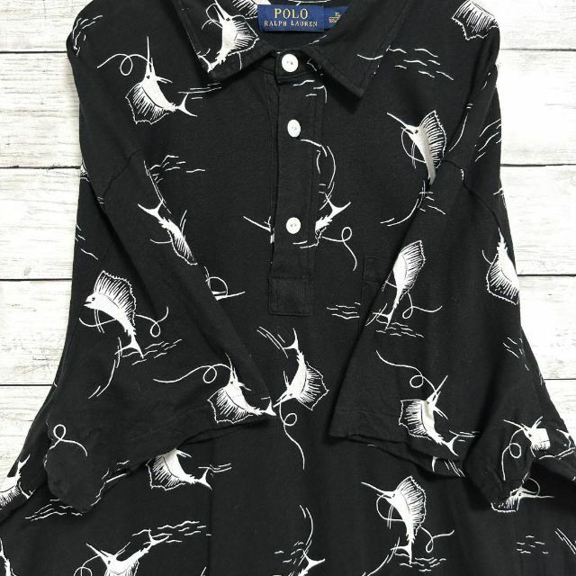 POLO RALPH LAUREN(ポロラルフローレン)の7p ポロラルフローレンリネン混 半袖ポロシャツ ソードフィッシュ総柄 メンズのトップス(ポロシャツ)の商品写真