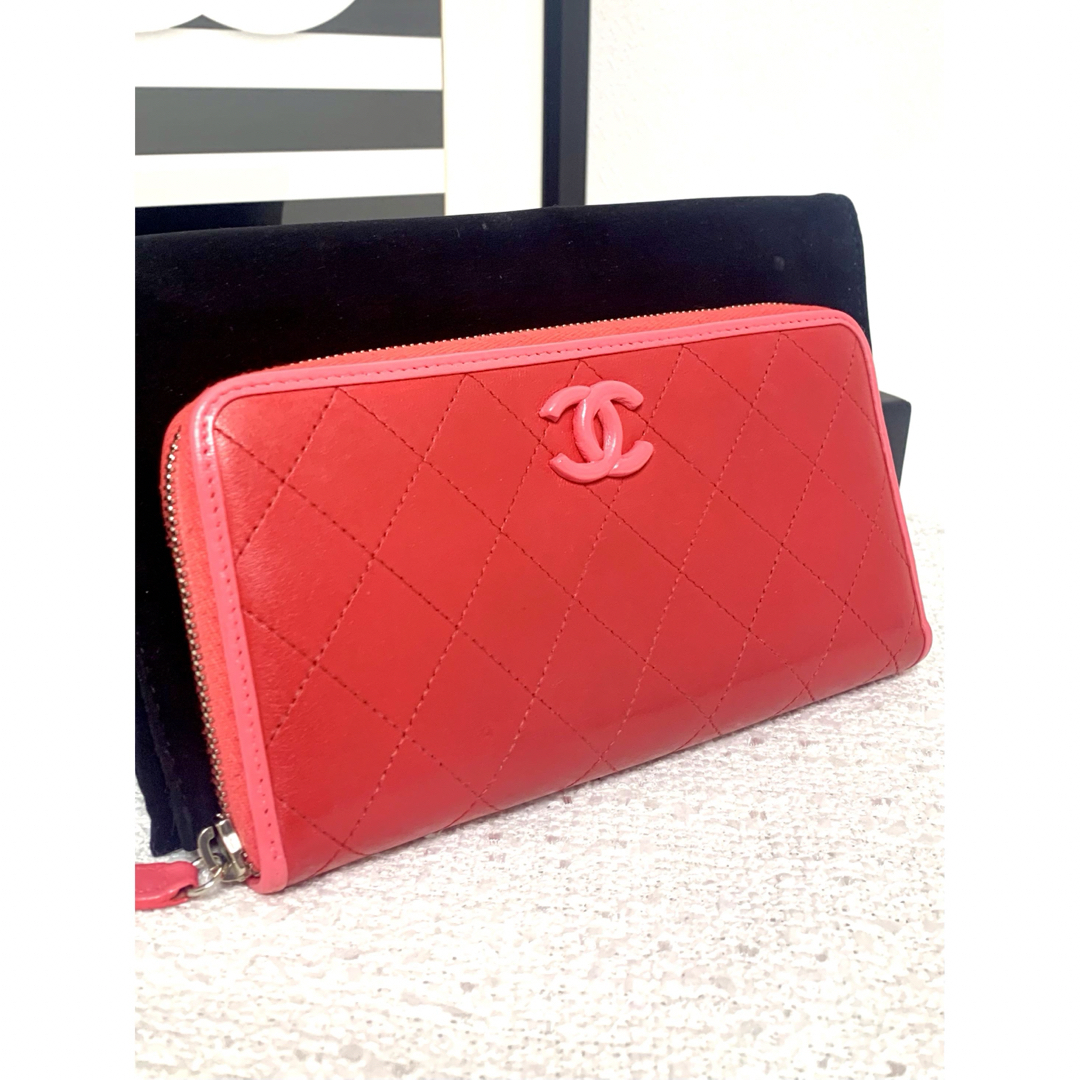 ♡CHANEL マトラッセ　長財布　ラムスキン　レッド×ピンク♡