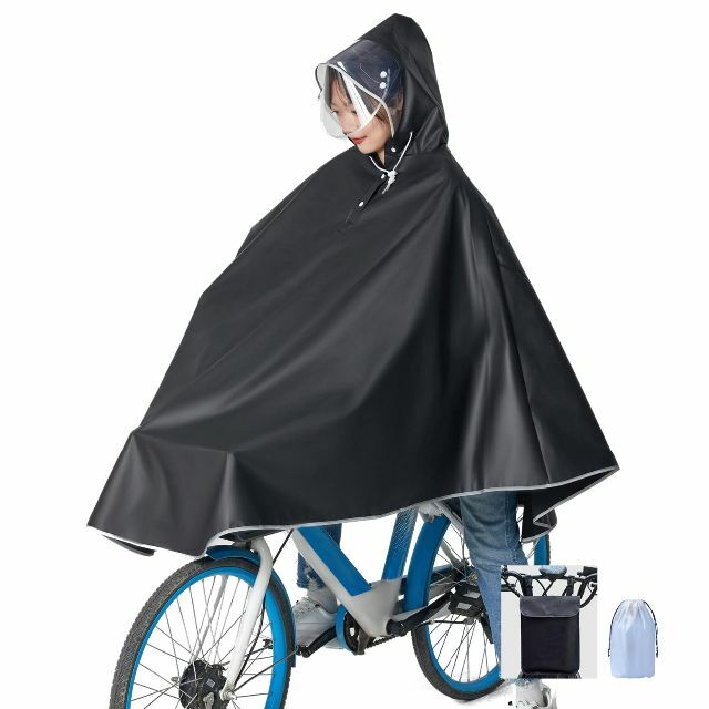 【色:ブラック】Facecozy 男女兼用レインコート 自転車 二重ツバ 自転車