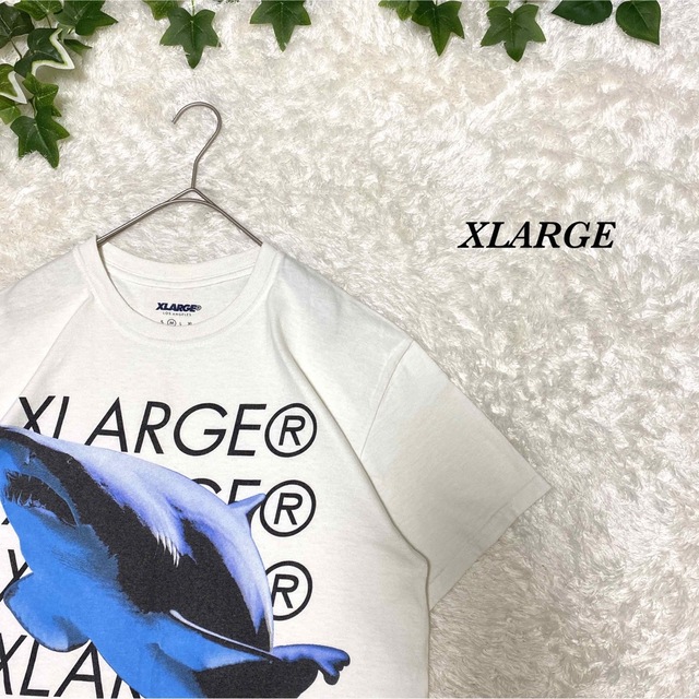 XLARGE Tシャツ　動物　サメ　　デカロゴ　アニマル　半袖　夏物