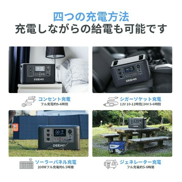 Deeno ポータブル電源 1500W (瞬間最大3000W) 1036Wh 7