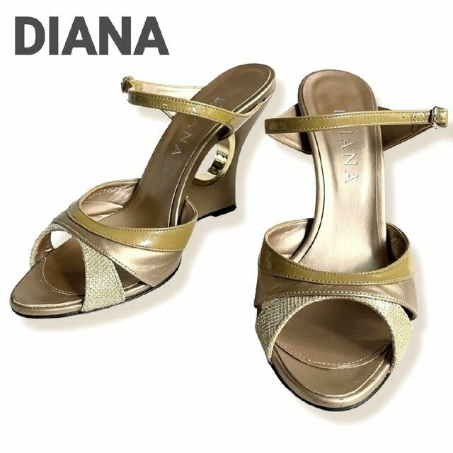 DIANA(ダイアナ)のDIANA ダイアナ ハイヒール ストラップサンダル ゴールド ウェッジソール レディースの靴/シューズ(サンダル)の商品写真