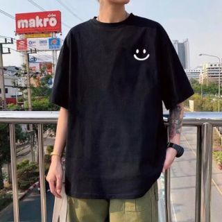 ワンポイント ニコちゃん 半袖 Tシャツ 韓国 メンズ ブラック 黒(Tシャツ/カットソー(半袖/袖なし))