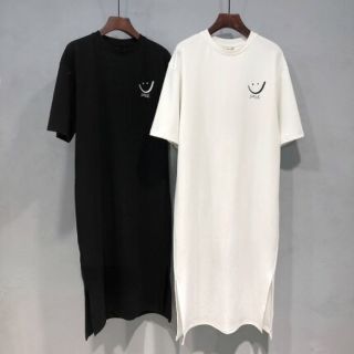 ニコちゃん Tシャツ ワンピース ロング丈 韓国 レディース ホワイト 白(ロングワンピース/マキシワンピース)