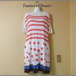 ツモリチサト(TSUMORI CHISATO)のTsumori Chisatoツモリチサト♡水玉ボーダーcatsワンピース(ひざ丈ワンピース)