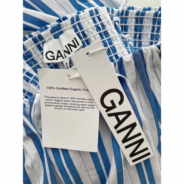 Adam et Rope'(アダムエロぺ)の【新品】GANNI ガニー　オーガニックコットン ストライプ ロングワンピース レディースのワンピース(ロングワンピース/マキシワンピース)の商品写真