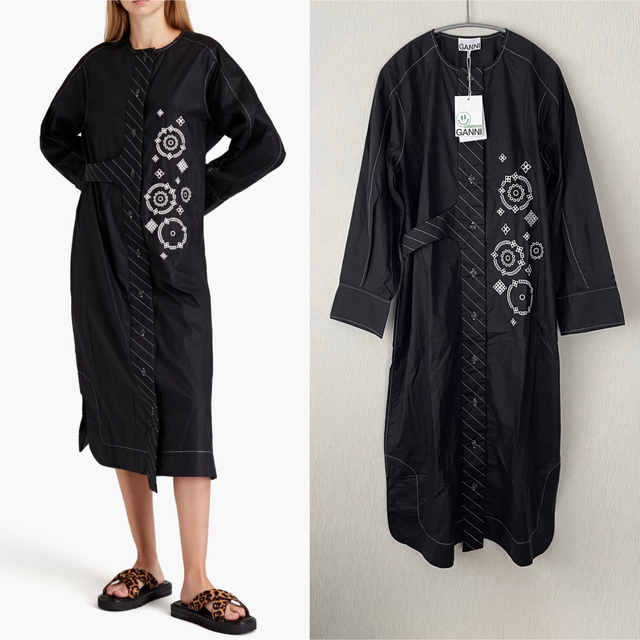 に人気 【新品】GANNI ガニー ブラック ポプリン シャツロング