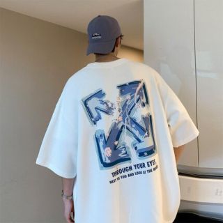 韓国 メンズ ストリート バックプリント 半袖 Tシャツ ホワイト 白(Tシャツ/カットソー(半袖/袖なし))