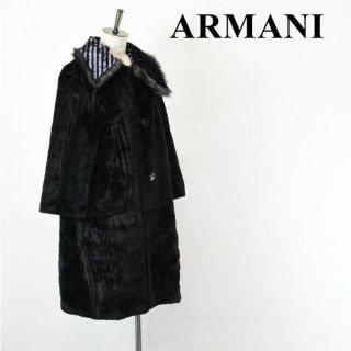 エンポリオアルマーニ(Emporio Armani)のAL BH0001 ARMANI アルマーニ ベロア 総柄 ボーダー ファー(ロングコート)