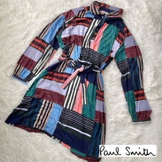 ポールスミス(Paul Smith)の美品　ポールスミス　ひざ丈　ワンピース　総柄　シャツワンピ　Mサイズ  (ひざ丈ワンピース)