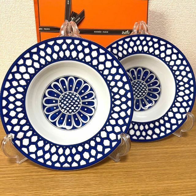 キッチン/食器 【新品 2枚 ギフト包装】エルメス ブルーダイユール