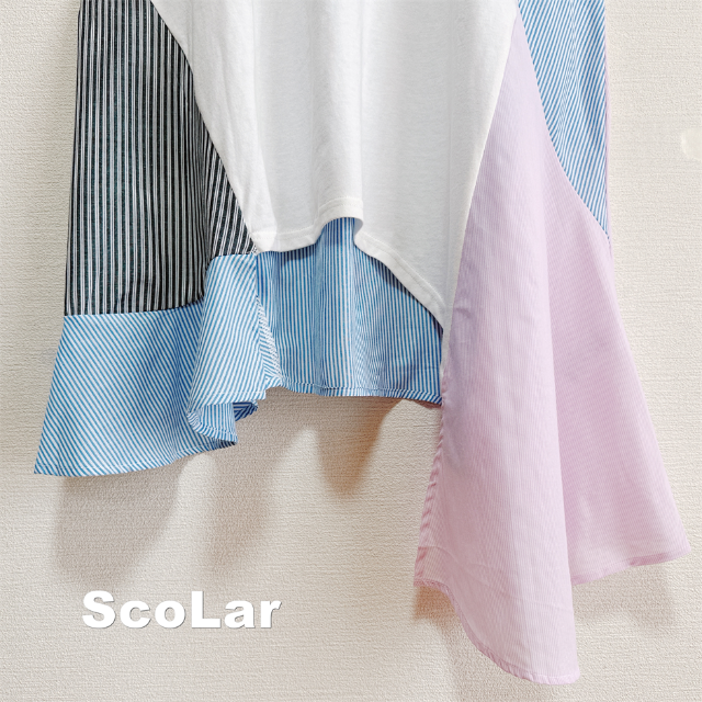 ScoLar(スカラー)の【ScoLar】スカラー 異素材ストライプ切替 ワンピース タグ付未使用 レディースのワンピース(ロングワンピース/マキシワンピース)の商品写真