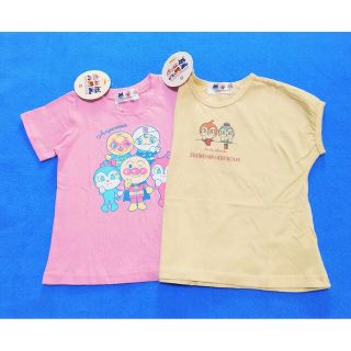 アンパンマン(アンパンマン)の新品　100cm　アンパンマン　女の子半袖Tシャツ2枚セット　ピンク×DKy(Tシャツ/カットソー)