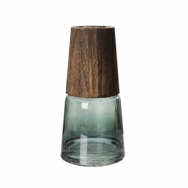 【色: グリーン+上木製】AIVAR 花瓶 大 フラワーベース ガラス 木製 北