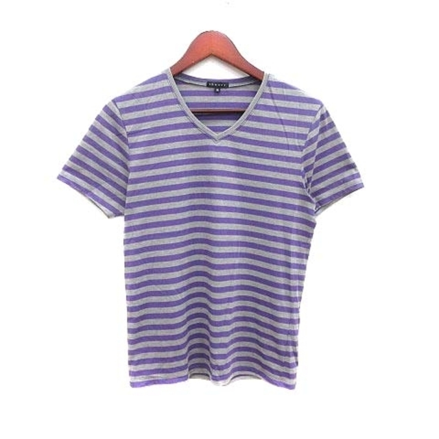 theory(セオリー)のtheory Tシャツ カットソー Vネック ボーダー 半袖 38 紫 グレー レディースのトップス(Tシャツ(半袖/袖なし))の商品写真