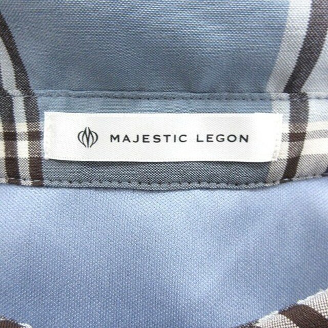 MAJESTIC LEGON(マジェスティックレゴン)のマジェスティックレゴン シャツワンピース チェック フレンチスリーブ M 水色 レディースのワンピース(ロングワンピース/マキシワンピース)の商品写真