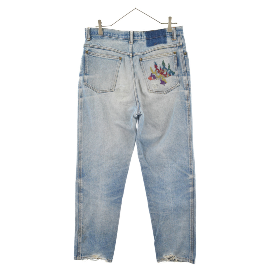 LOUIS FERAUD ルイフェロー バックロゴ刺繍 ダメージ加工デニムパンツ ブルー