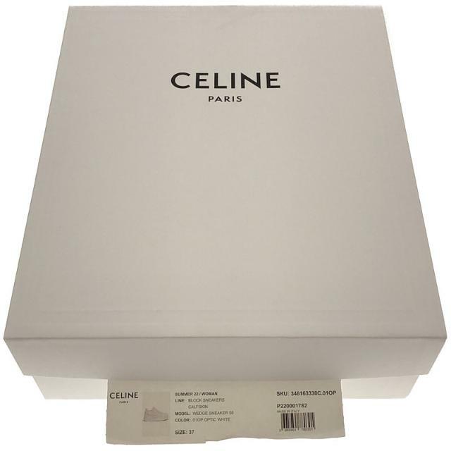 【美品】 CELINE / セリーヌ | 2022SS | カーフスキン ブロック スニーカー ウェッジ アウトソール  箱・替え紐・ケアカード・シューケース付き | 37 | オプティックホワイト | レディース