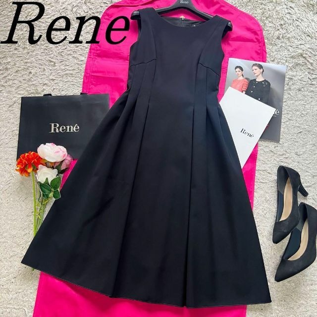 【美品】Rene フレアロングワンピース ブラック ノースリーブ 34