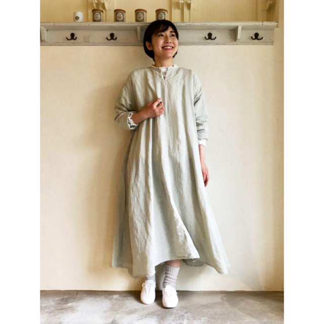 【美品】nest Robe ネストローブ ＊リネンランダムタックワンピース