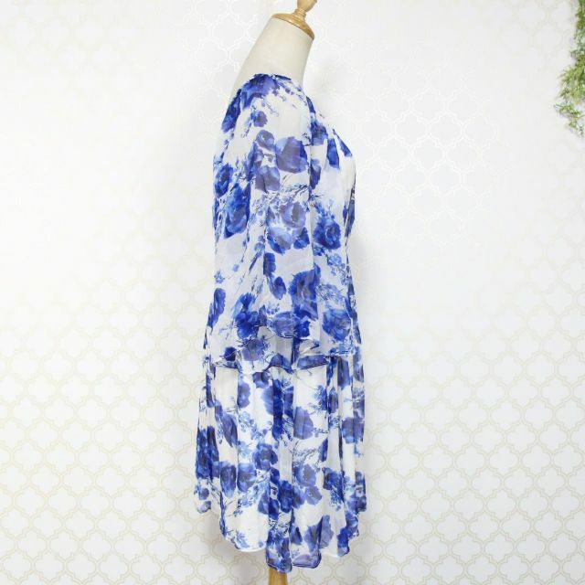 アリスアンドオリビア ワンピース シアー 花柄 絹 シルク 白 青 美品 2