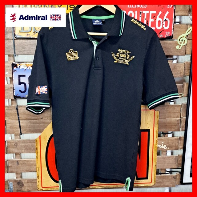 Admiral(アドミラル)のアドミラル　刺繍　ワッペン　プリント　ポロシャツ　ブラック　Ｍサイズ メンズのトップス(ポロシャツ)の商品写真