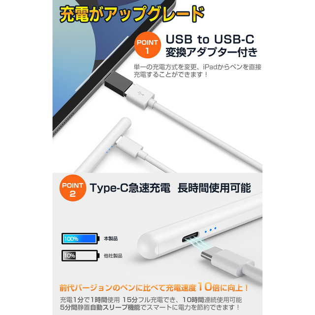 タブレット用 ペンシル iPhone タッチペン【全機種対応 type-C】