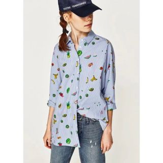 ザラ(ZARA)のストライプ フルーツ 長袖シャツ(シャツ/ブラウス(長袖/七分))