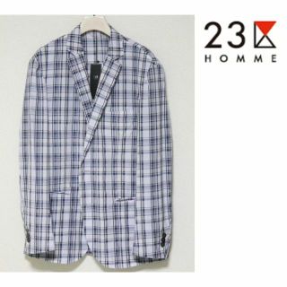 ニジュウサンク(23区)の新品【23区HOMME オム】 米沢織 チェック柄 春夏ジャケット 48(L)(テーラードジャケット)