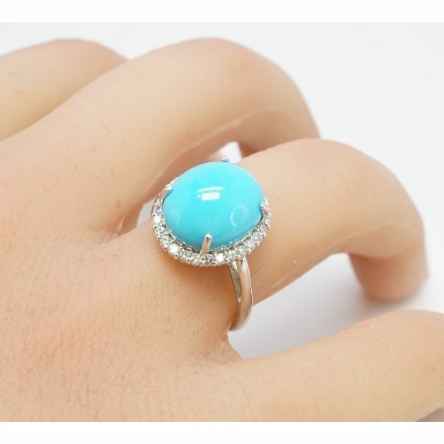 新品プラチナトルコ石ダイヤリング4.96ct D:0.25ct
