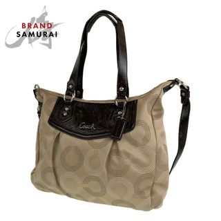 コーチ(COACH)のCOACH コーチ オプアート ベージュ ブラウン 茶 シルバー金具 レザー F20068 トートバッグ 2way斜め掛けバッグ レディース 401907 【中古】(トートバッグ)