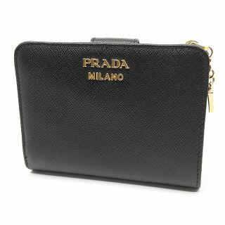 プラダ(PRADA)の美品 プラダ 二つ折り財布 レザー ブラック(財布)