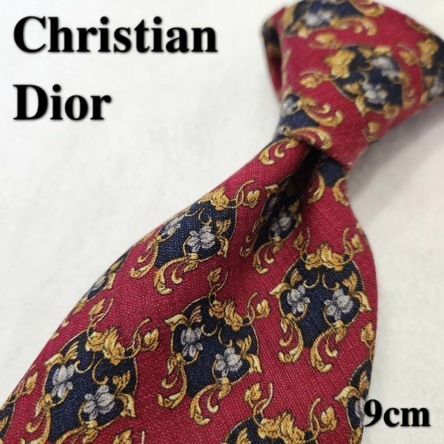 【Christian Dior】ハイブランドネクタイ★赤★花柄★メンズクリスチャ