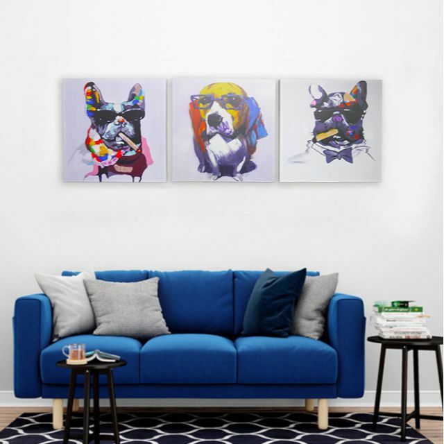 インテリアアートパネル 油彩絵画 壁掛け装飾 モダン 動物 犬 3枚セット 63